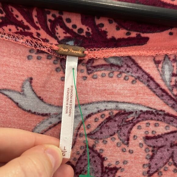 Free People Maui Wowie Pink Passion Flower Combo Side Tie Blouse Size Large - Picture 5 of 8